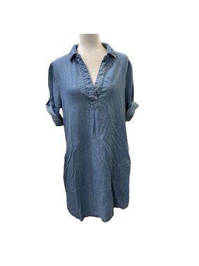 Andrea Jovine Denim Tercel Shirt Dress Blue Pockets Soft Size Large